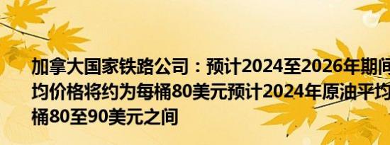 加拿大国家铁路公司：预计2024至2026年期间WTI原油平均价格将约为每桶80美元预计2024年原油平均价格将在每桶80至90美元之间