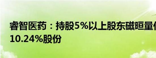 睿智医药：持股5%以上股东磁晅量佳拟转让10.24%股份