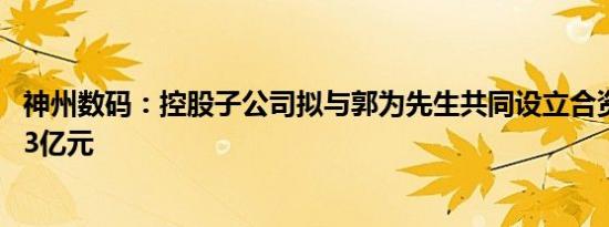 神州数码：控股子公司拟与郭为先生共同设立合资公司 投资3亿元