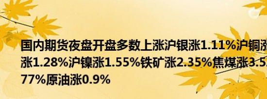 国内期货夜盘开盘多数上涨沪银涨1.11%沪铜涨0.82%沪锌涨1.28%沪镍涨1.55%铁矿涨2.35%焦煤涨3.52%玻璃涨1.77%原油涨0.9%