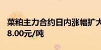 菜粕主力合约日内涨幅扩大至2.00%现报2538.00元/吨