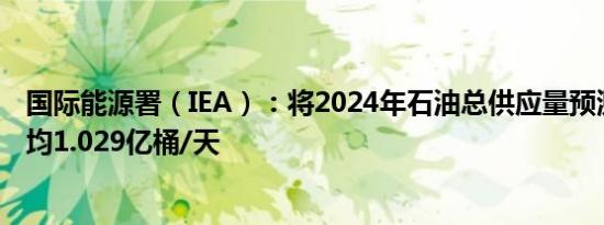 国际能源署（IEA）：将2024年石油总供应量预测维持在平均1.029亿桶/天