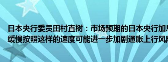 日本央行委员田村直树：市场预期的日本央行加息步伐非常缓慢按照这样的速度可能进一步加剧通胀上行风险