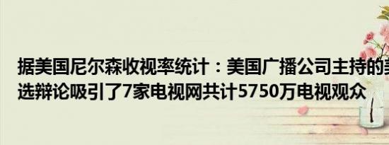 据美国尼尔森收视率统计：美国广播公司主持的美国总统大选辩论吸引了7家电视网共计5750万电视观众