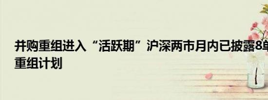 并购重组进入“活跃期”沪深两市月内已披露8单重大资产重组计划