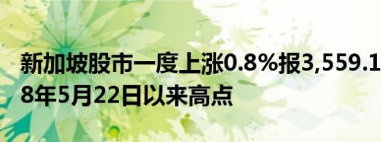 新加坡股市一度上涨0.8%报3,559.1点为2018年5月22日以来高点
