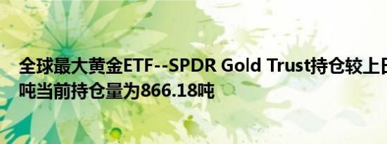 全球最大黄金ETF--SPDR Gold Trust持仓较上日增加1.72吨当前持仓量为866.18吨