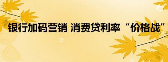银行加码营销 消费贷利率“价格战”再起 