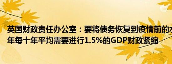 英国财政责任办公室：要将债务恢复到疫情前的水平未来50年每十年平均需要进行1.5%的GDP财政紧缩