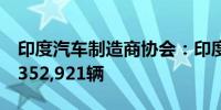 印度汽车制造商协会：印度8月乘用车销量为352,921辆