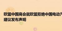 欧盟中国商会就欧盟拒绝中国电动汽车制造商所有价格承诺建议发布声明