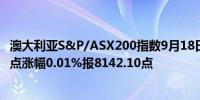 澳大利亚S&P/ASX200指数9月18日（周三）收盘上涨1.20点涨幅0.01%报8142.10点