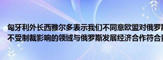 匈牙利外长西雅尔多表示我们不同意欧盟对俄罗斯的制裁在不受制裁影响的领域与俄罗斯发展经济合作符合我们的利益