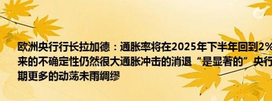 欧洲央行行长拉加德：通胀率将在2025年下半年回到2%的目标水平未来的不确定性仍然很大通胀冲击的消退“是显著的”央行必须为通胀时期更多的动荡未雨绸缪
