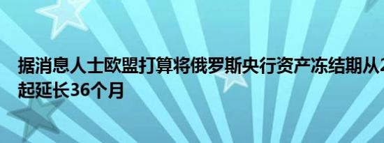据消息人士欧盟打算将俄罗斯央行资产冻结期从2025年1月起延长36个月