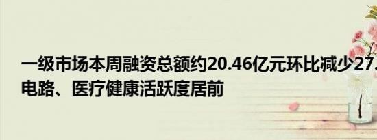 一级市场本周融资总额约20.46亿元环比减少27.18% 集成电路、医疗健康活跃度居前