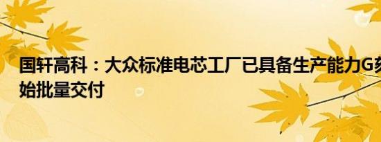 国轩高科：大众标准电芯工厂已具备生产能力G刻电池已开始批量交付