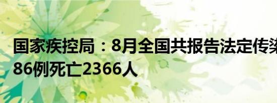 国家疾控局：8月全国共报告法定传染病719686例死亡2366人