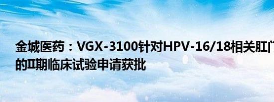 金城医药：VGX-3100针对HPV-16/18相关肛门癌前病变的II期临床试验申请获批