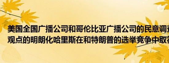 美国全国广播公司和哥伦比亚广播公司的民意调查显示随着观点的明朗化哈里斯在和特朗普的选举竞争中取得了优势