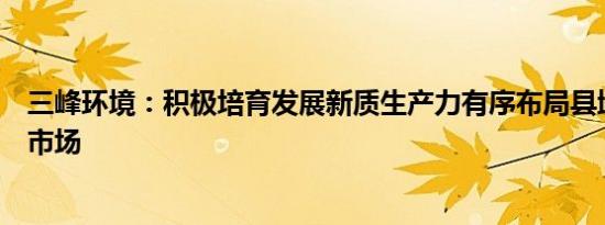 三峰环境：积极培育发展新质生产力有序布局县域垃圾焚烧市场