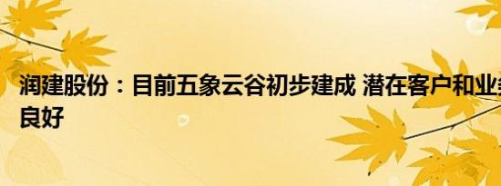 润建股份：目前五象云谷初步建成 潜在客户和业务拓展情况良好