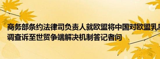 商务部条约法律司负责人就欧盟将中国对欧盟乳制品反补贴调查诉至世贸争端解决机制答记者问