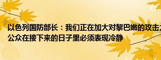 以色列国防部长：我们正在加大对黎巴嫩的攻击力度以色列公众在接下来的日子里必须表现冷静