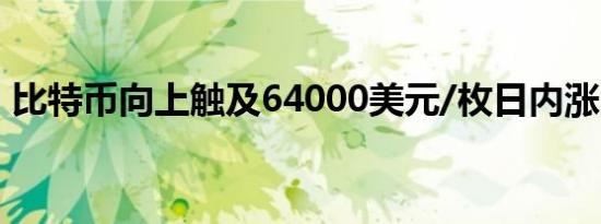 比特币向上触及64000美元/枚日内涨1.03%