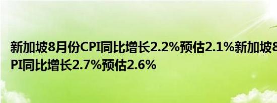 新加坡8月份CPI同比增长2.2%预估2.1%新加坡8月份核心CPI同比增长2.7%预估2.6%