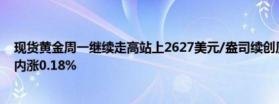 现货黄金周一继续走高站上2627美元/盎司续创历史新高日内涨0.18%