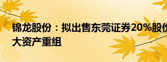 锦龙股份：拟出售东莞证券20%股份构成重大资产重组
