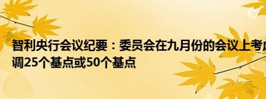智利央行会议纪要：委员会在九月份的会议上考虑将利率下调25个基点或50个基点