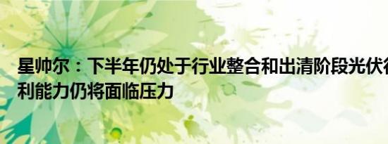 星帅尔：下半年仍处于行业整合和出清阶段光伏行业整体盈利能力仍将面临压力