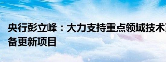 央行彭立峰：大力支持重点领域技术改造和设备更新项目