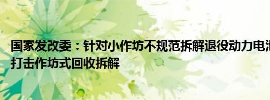 国家发改委：针对小作坊不规范拆解退役动力电池等 要坚决打击作坊式回收拆解