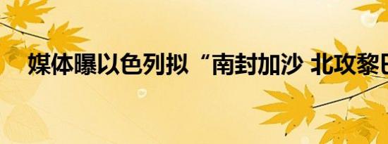 媒体曝以色列拟“南封加沙 北攻黎巴嫩”