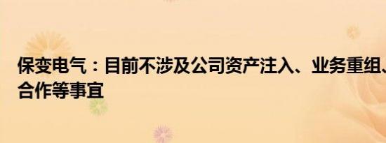 保变电气：目前不涉及公司资产注入、业务重组、重大业务合作等事宜