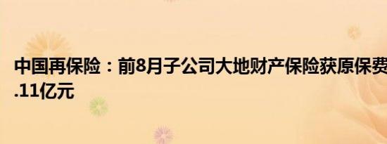 中国再保险：前8月子公司大地财产保险获原保费收入约355.11亿元