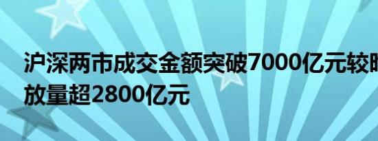 沪深两市成交金额突破7000亿元较昨日此时放量超2800亿元