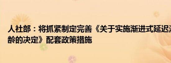 人社部：将抓紧制定完善《关于实施渐进式延迟法定退休年龄的决定》配套政策措施