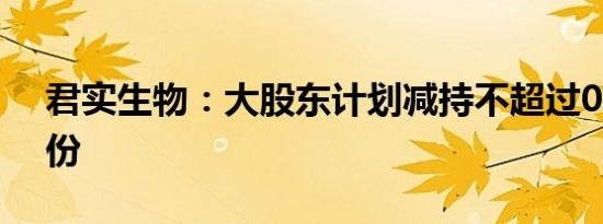 君实生物：大股东计划减持不超过0.75%股份