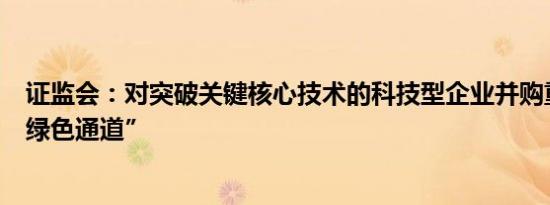证监会：对突破关键核心技术的科技型企业并购重组实施“绿色通道”