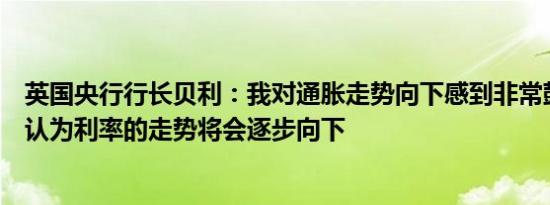 英国央行行长贝利：我对通胀走势向下感到非常鼓舞因此我认为利率的走势将会逐步向下