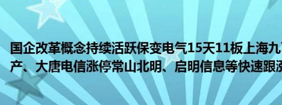 国企改革概念持续活跃保变电气15天11板上海九百、中交地产、大唐电信涨停常山北明、启明信息等快速跟涨