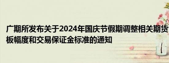 广期所发布关于2024年国庆节假期调整相关期货合约涨跌停板幅度和交易保证金标准的通知