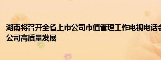 湖南将召开全省上市公司市值管理工作电视电话会 推动上市公司高质量发展