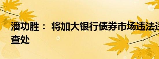 潘功胜： 将加大银行债券市场违法违规行为查处