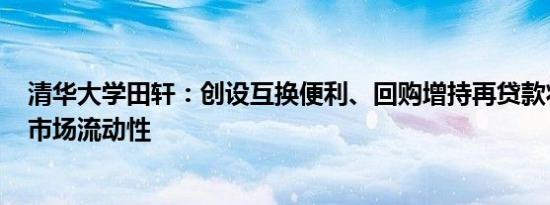 清华大学田轩：创设互换便利、回购增持再贷款将提升A股市场流动性