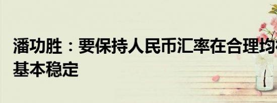 潘功胜：要保持人民币汇率在合理均衡水平上基本稳定